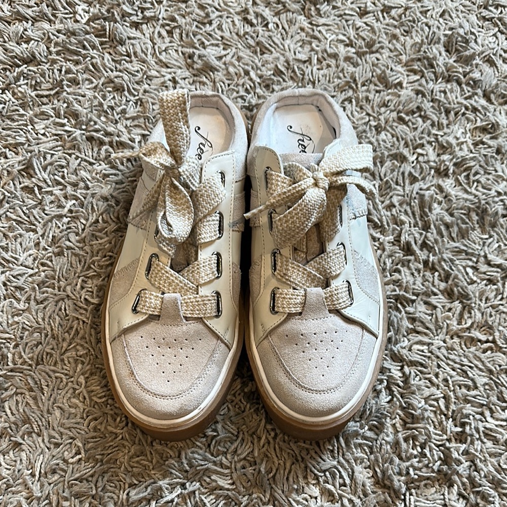 Free People Cream Sneakers with Bow Detail